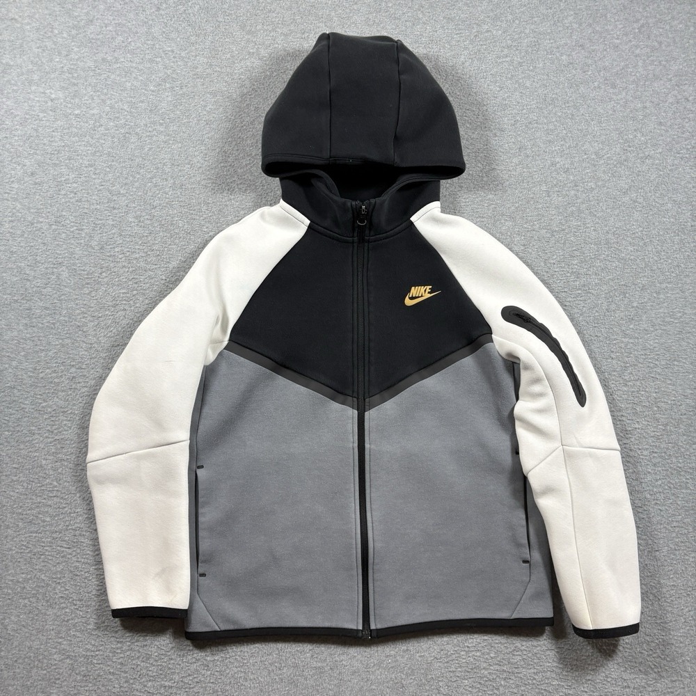 Nike Tech Fleece Hoodie Youth XL Gray White Full Zip Sweatshirt HV5887-065